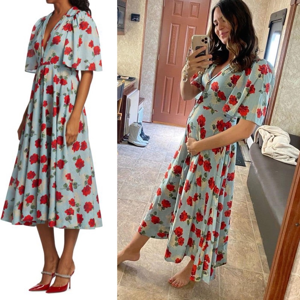 The Great Bridge Floral Midi Dress Blue Red Cotton Size 0 / XS - Picture 3 of 15